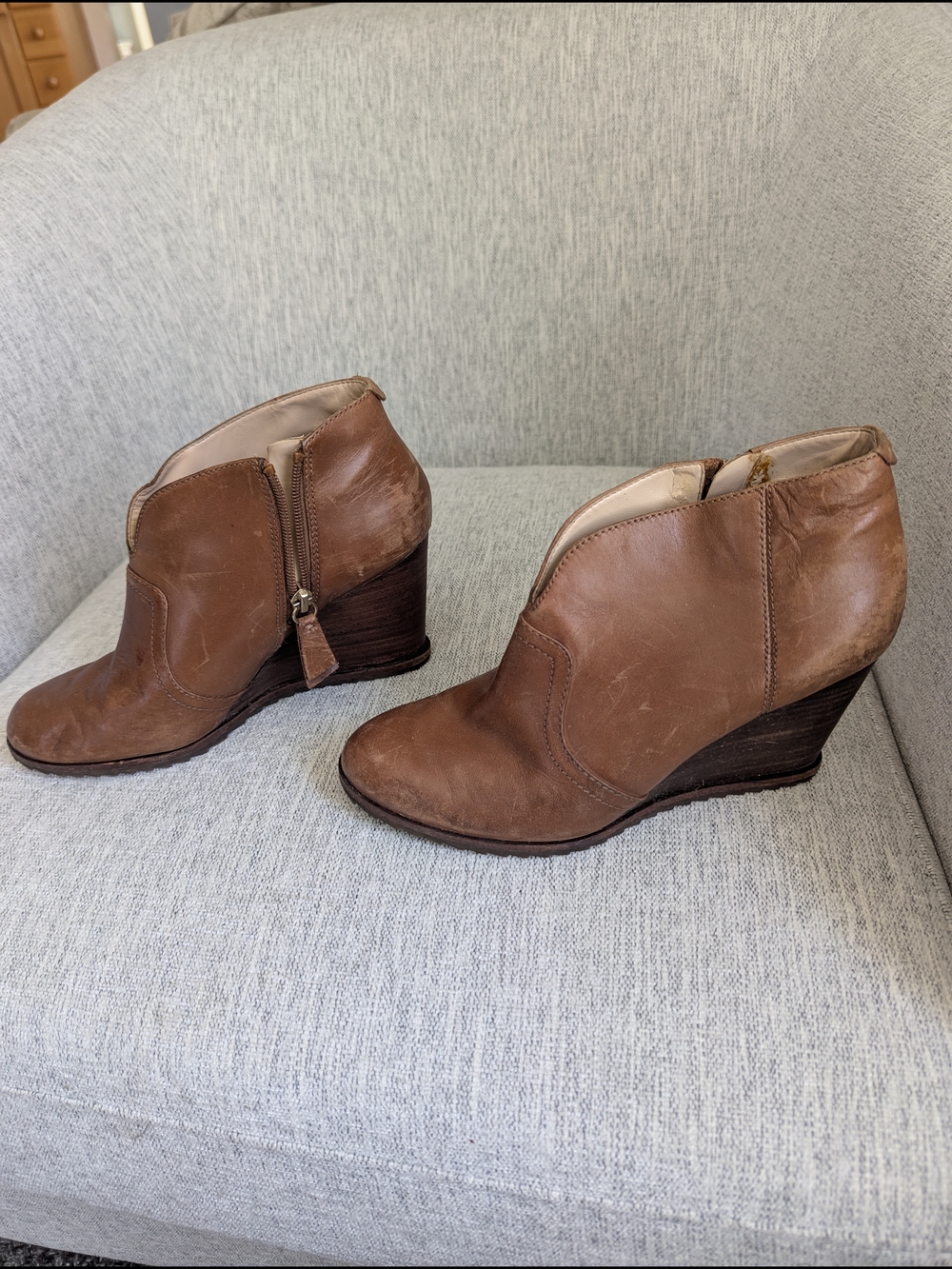 Dr. Scholl's Brown Leather Wedge Booties